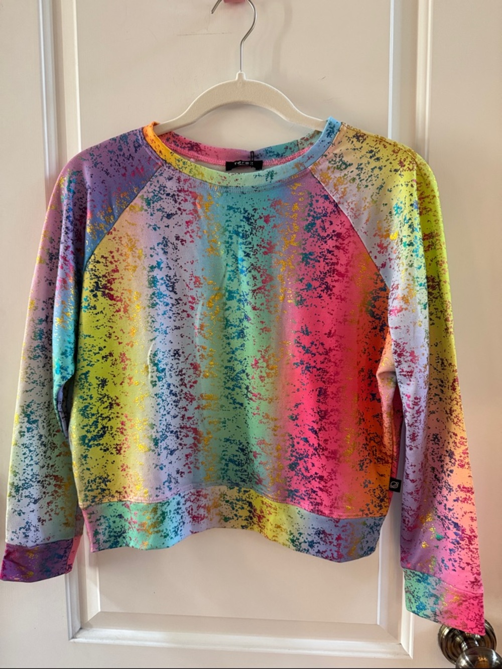 Terez Multicolor Speckled Crop Top - Neon Rainbow